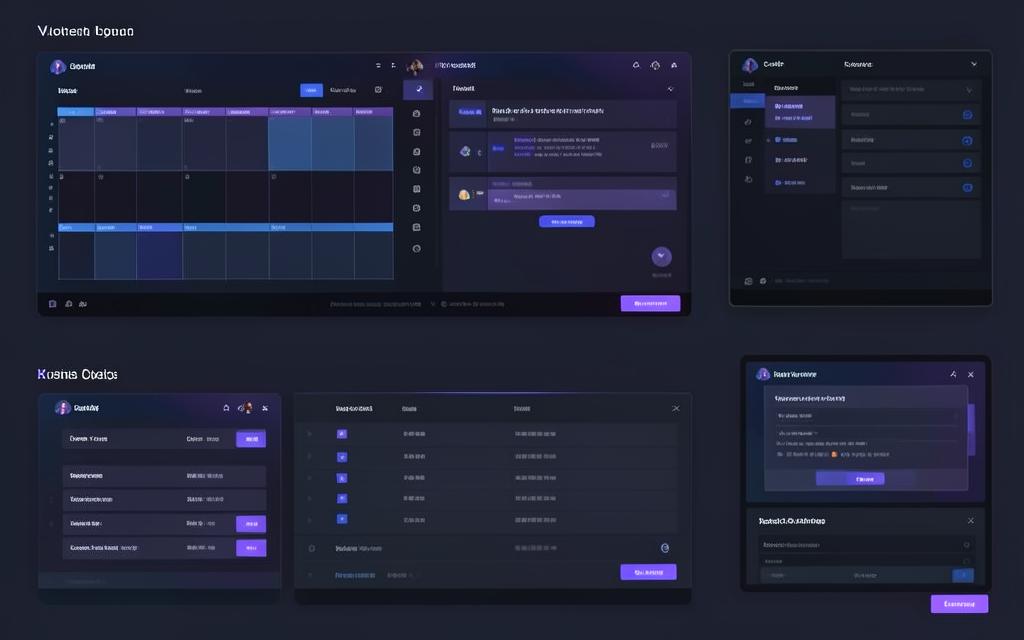 Custom web application interface with boards, tables and modal panels